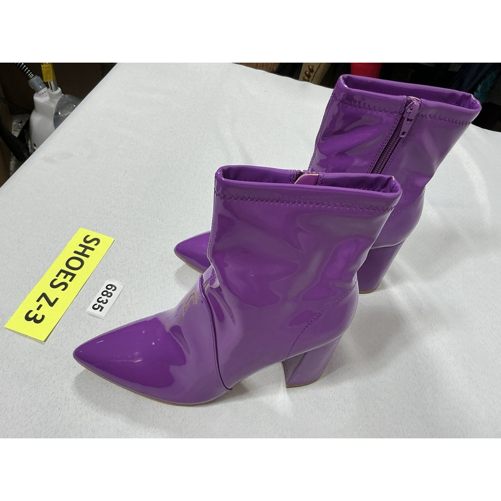 Womans New With Tags Pleather Ankle Boots 6.5 Purple Side Zip Block Heel